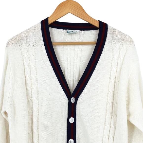 VTG Mcgregor Competitors Cardigan Large Tenniscore Preppy Old Money Cable Knit - Picture 2 of 6